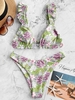 ZAFUL Maillot de Bain Bikini Fleur à Jambe Haute à Volants S Multi b