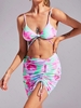 ZAFUL Maillot de Bain Bikini Fleur Aquarelle Noué 3 Pièces S Bleu clair