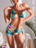 ZAFUL Maillot de Bain Bikini Fleur Aquarelle Noué en Maille Trois Pièces M