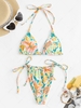 ZAFUL Maillot de Bain Bikini Fleur Côtelé à Cordon M