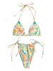 ZAFUL Maillot de Bain Bikini Fleur Côtelé à Cordon S