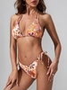 ZAFUL Maillot de Bain Bikini Fleur Côtelé Noué à Côté à Corde M Orange