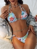 ZAFUL Maillot de Bain Bikini Fleuri à Bretelle Nouée à Côté à Col Halter S Bleu clair