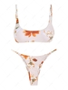 ZAFUL Maillot de Bain Bikini Fleuri à Coupe Basse à Cordon S Café lumière