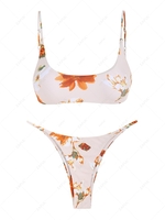 ZAFUL Maillot de Bain Bikini Fleuri à Coupe Basse à Cordon S Café lumière
