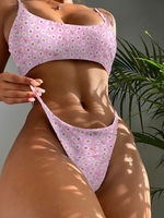 ZAFUL Maillot de Bain Bikini Fleuri à Coupe Basse à Cordon S Rose clair