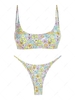 ZAFUL Maillot de Bain Bikini Fleuri à Coupe Basse à Cordon S Vert