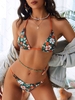 ZAFUL Maillot de Bain Bikini Fleuri Anneau en O à Col Halter L Vert profond