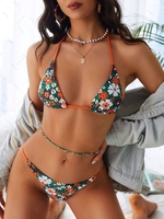 ZAFUL Maillot de Bain Bikini Fleuri Anneau en O à Col Halter M Vert profond