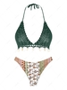 ZAFUL Maillot de Bain Bikini Fleuri Coquille Au Crochet à Frange Style Bohémien Taille unique Vert profond
