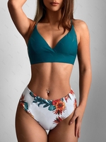 ZAFUL Maillot de Bain Bikini Fleuri Croisé à Taille Haute M Blanc