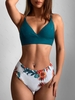 ZAFUL Maillot de Bain Bikini Fleuri Croisé à Taille Haute Xl Blanc