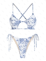 ZAFUL Maillot de Bain Bikini Fleuri Croisé en Forme D