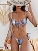 ZAFUL Maillot de Bain Bikini Fleuri Côtelé à Volants Style Bohémien S Bleu clair