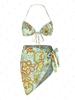 ZAFUL Maillot de Bain Bikini Fleuri Côtelé en Maille à Ourlet en Laitue Trois Pièces S Vert clair