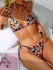 ZAFUL Maillot de Bain Bikini Fleuri Côtelé Noué à Côté à Cordon S Noir