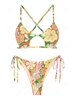 ZAFUL Maillot de Bain Bikini Fleuri Noué à Croisé en Forme D