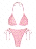 ZAFUL Maillot de Bain Bikini Fleuri Noué à Côté à Cordon L Rose clair