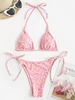 ZAFUL Maillot de Bain Bikini Fleuri Noué à Côté à Cordon M Rose clair