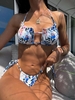 ZAFUL Maillot de Bain Bikini Fleuri Noué à Côté à Volants à Col Halter M Bleu clair