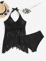 ZAFUL Maillot de Bain Bikini Frangé de Grande Taille à Col Halter Xl Noir
