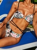 ZAFUL Maillot de Bain Bikini Léopard Fleuri Côtelé Anneau en O M Noir