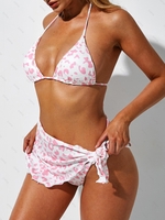 ZAFUL Maillot de Bain Bikini Léopard Imprimé Matelassé Trois Pièces L Rose clair
