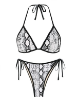 ZAFUL Maillot de Bain Bikini Léopard Peau de Serpent à Coutures Noué à Cordon M Noir