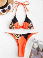 ZAFUL Maillot de Bain Bikini Léopard Tressé en Blocs de Couleurs à Bretelle S Orange foncé