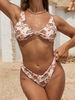 ZAFUL Maillot de Bain Bikini Marguerite Tordu Fleur à Jambe Haute S Café