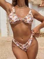 ZAFUL Maillot de Bain Bikini Marguerite Tordu Fleur à Jambe Haute S Café