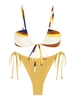ZAFUL Maillot de Bain Bikini Métallique Noué en Blocs de Couleurs à Volants Taille unique Jaune