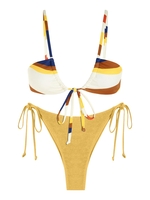 ZAFUL Maillot de Bain Bikini Métallique Noué en Blocs de Couleurs à Volants Taille unique Jaune