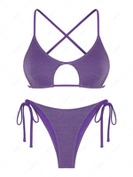ZAFUL Maillot de Bain Bikini Métallisé Etoile Brillant Croisé en Forme D