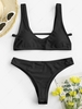 ZAFUL Maillot de Bain Bikini Néon Découpé Côtelé à Lacets au Dos M Noir