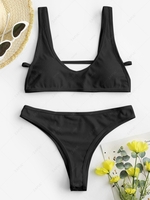 ZAFUL Maillot de Bain Bikini Néon Découpé Côtelé à Lacets au Dos M Noir