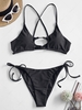 ZAFUL Maillot de Bain Bikini Néon Découpé Noué à Côté L Noir