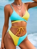 ZAFUL Maillot de Bain Bikini Néon Enveloppé Bicolore à Coupe Haute L Bleu clair
