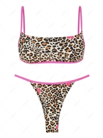ZAFUL Maillot de Bain Bikini Néon Léopard Côtelé à Cordon M Café lumière