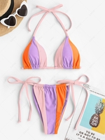 ZAFUL Maillot de Bain Bikini Néon Noué en Blocs de Couleurs à Cordon S Multi a