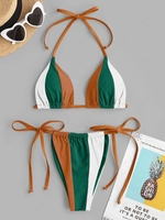 ZAFUL Maillot de Bain Bikini Néon Noué en Blocs de Couleurs à Cordon S Multi b