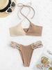 ZAFUL Maillot de Bain Bikini Noué à Bretelle Croisée Bicolore à Col Halter S Café lumière