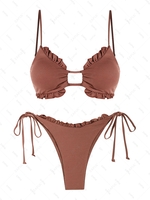 ZAFUL Maillot de Bain Bikini Noué à Côté à Corde S Café