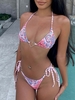 ZAFUL Maillot de Bain Bikini Noué à Côté à Imprimé Cœur Ethnique Aztèque à Corde M Rose clair