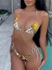 ZAFUL Maillot de Bain Bikini Noué à Côté à Imprimé Cœur Ethnique Aztèque à Corde S Café