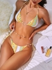 ZAFUL Maillot de Bain Bikini Noué à Côté à Imprimé Cœur Ethnique Aztèque à Corde S Jaune