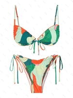 ZAFUL Maillot de Bain Bikini Noué à Côté en Blocs de Couleurs à Volants L Multi a