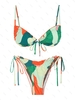 ZAFUL Maillot de Bain Bikini Noué à Côté en Blocs de Couleurs à Volants S Multi a