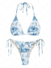 ZAFUL Maillot de Bain Bikini Noué à Côté Triangle à Imprimé Toile De Jouy L Bleu clair