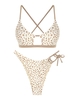 ZAFUL Maillot de Bain Bikini Noué à Imprimé Animal à Pois à Lacets Au Dos M Café lumière